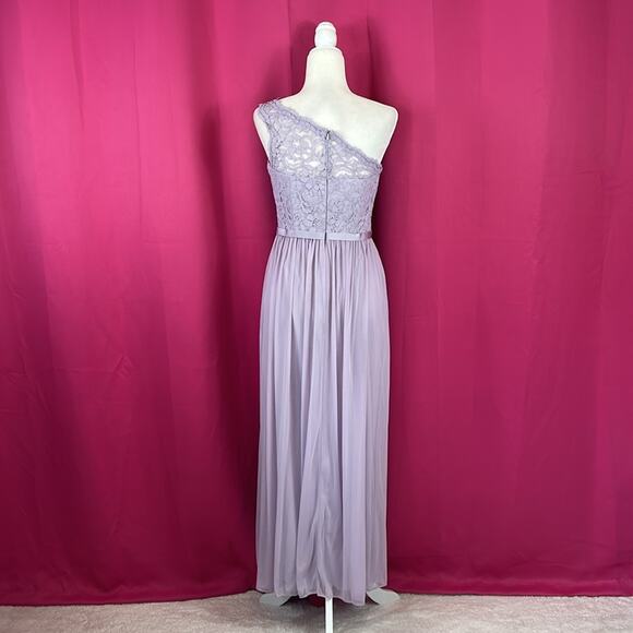 David's Bridal lace and chiffon one shoulder maxi dress F17063 Iris, size 8 - Picture 2 of 8